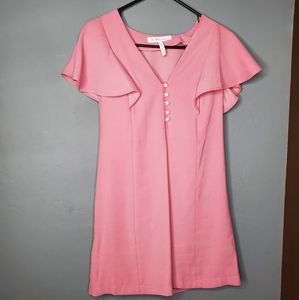 BCBGeneration New Pink Flounce Sleeve Pearl Button Mini Dress Size XS